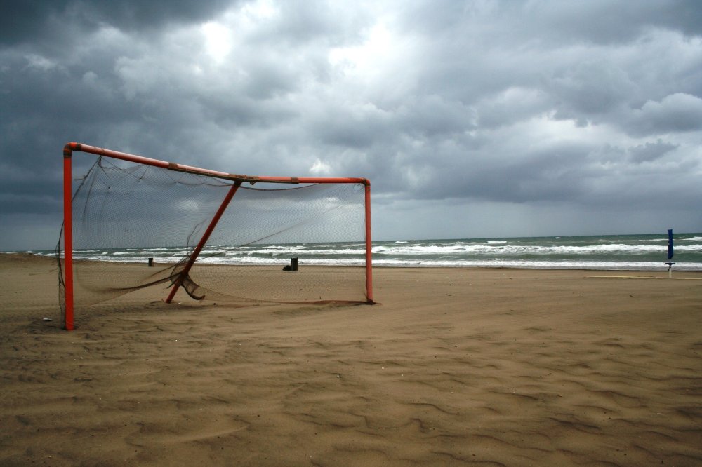 Soccer goal on beach